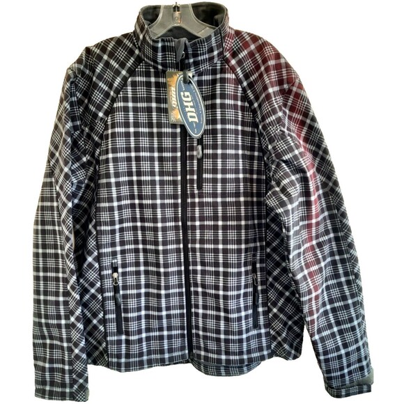 NWT Dutch Harbor Plaid Fleece Jacket Lined Men's Large Gray Black Waterproof